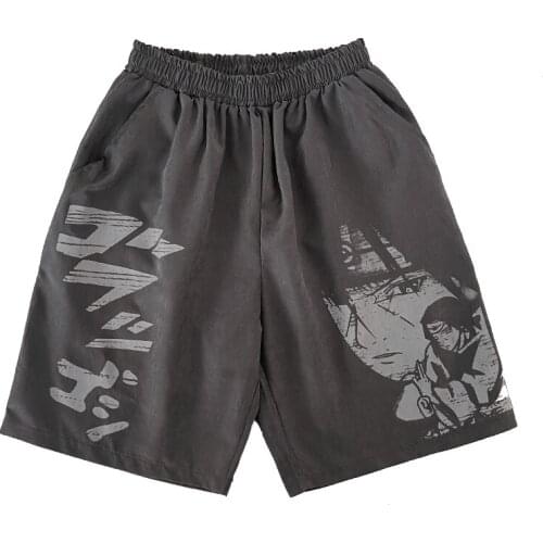 New Summer Shorts Women Knee Pants Female College Style Loose Elastic Waist Five Point Cartoon Anime Print Harajuku Man Shorts