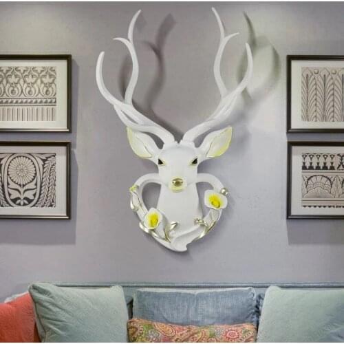 3D Large Artificial Deer Head Bust Wall Hanging Decorative Sculpture Resin Wild Animal Decor Art Statue Home Decoration