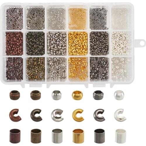 Pandahall 1box 2.5x2.5mm Mixed Color Brass Crimp Beads Mixed Shapes For Diy Jewelry Making Findings Supplies, Hole: 2mm