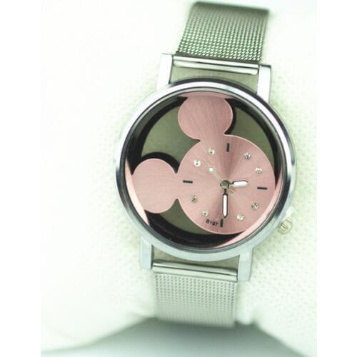 Hot Luxury Brand 5 Colors Mickey Metal Mesh Stainless Casual Hollow Quartz Watch Women Dress Cartoon Watches reloj mujer