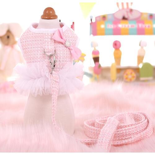 Pet Harness For Chihuahua Teddy Yorkshire Dogs Cat Leash Puppy Clothes Tweed Vest Leads Lace Dog Harness With Leash Cat Collar