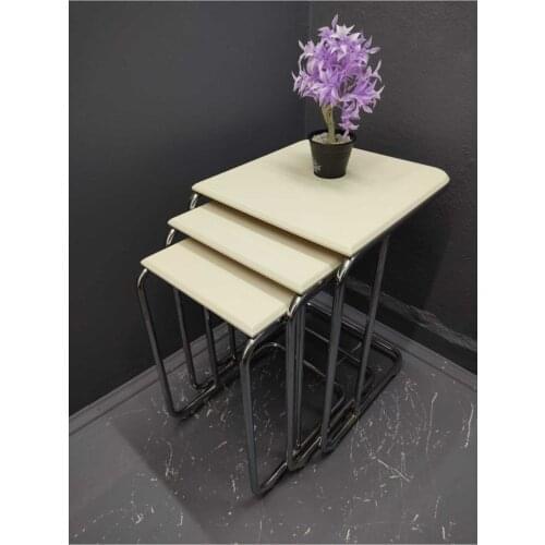 Modern Luxury Zigon 3'lü Wheel Mdf C Pattern Coffee table White coffe table