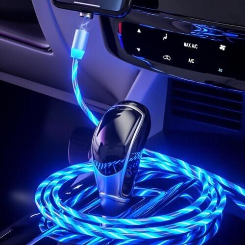 LED Flowing Light Magnetic Type-C Micro USB Fast Charging Cable Plug for Android