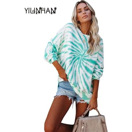 Ymesy New Women T Shirt Slash Neck Gradient Dye Tee Shirt Female Long Sleeve T-shirt Loose Tshirt Autumn Tshirts Fashion T-shirt