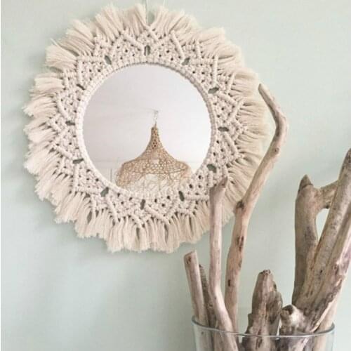 Macrame Mirror Handmade Tapestry Makeup Mirror Lighted Compact Home Bedroom Espejos Decorativos Wall Mirrors B&B Decorations