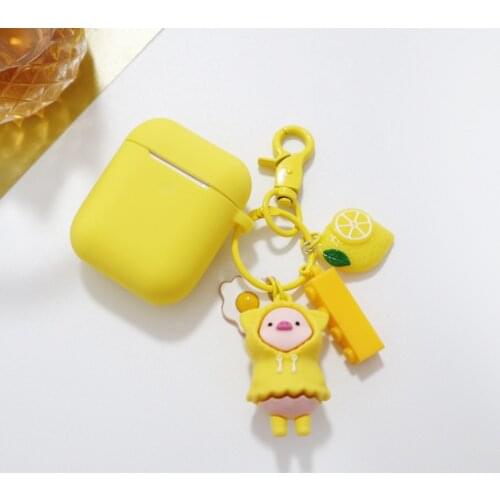 Yellow Pig Cartoon Silicone Case For Airpods Cover Good Bluetooth Wireless Earphone Shell For Airpods Cute Pig Keychain Pink