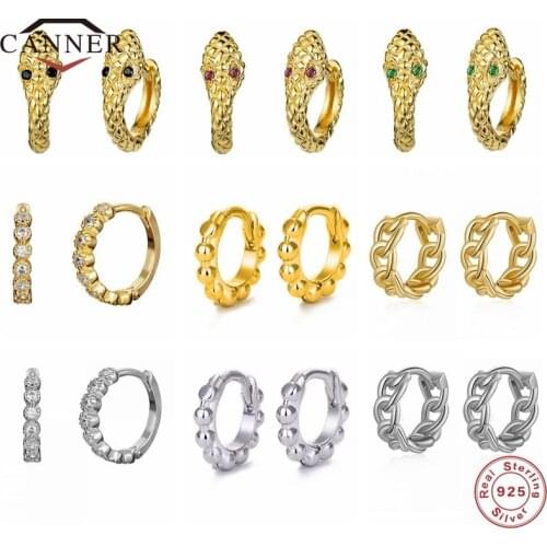 CANNER 925 sterling silver small round earring for women zirconia snake hoop earrings silver 925 fashion jewelry for women men