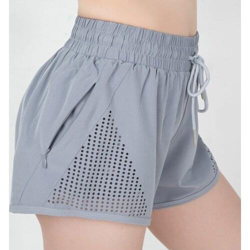 Fitness-Training Summer Women Elastic Waist Running Biker Workout Gym Mesh Breathable Athletic Zipper Pocket Yoga Shorts SH-0080