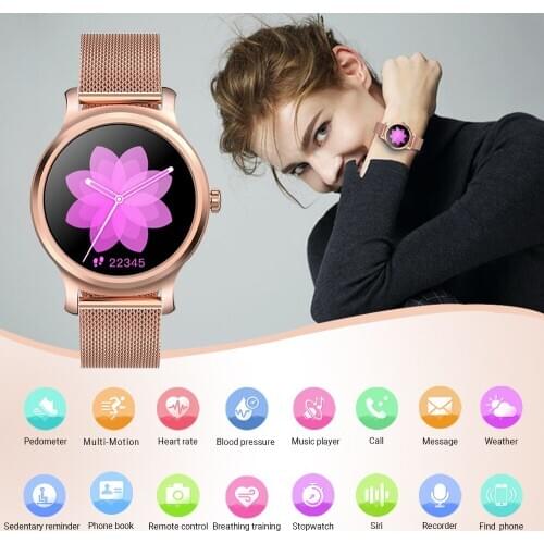 Women smart watch IPS HD screen bluetooth call IP67 health motion Pedometer calendar Weather smartwatch Message Reminder