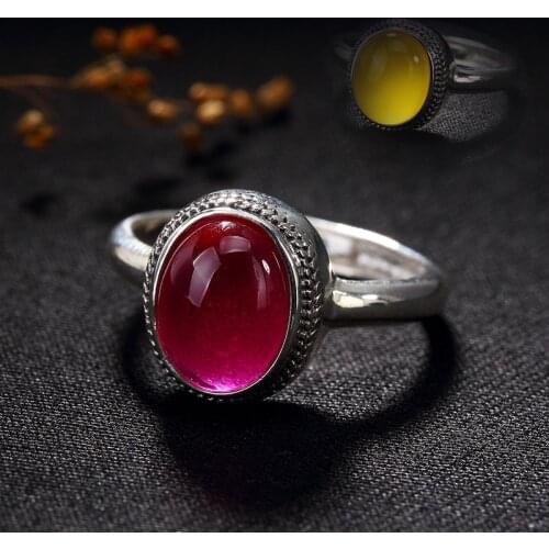 925 Sterling Silver Chalcedony Women Rings Gemstone Ring Vintage Thai Silver Finger Ring Handmade Oval Bijoux Fine Jewelry Gifts