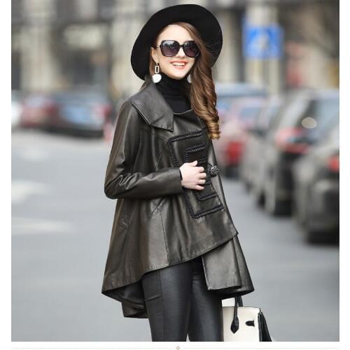 Winter Anutumn genuine Women sheep Jacket Long Cloak Real Leather Coats Female Windbreaker Plus Szie LX941