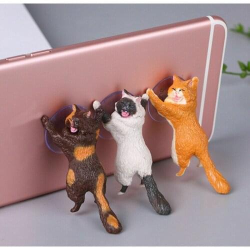 1pc Cat Shape Sucker Design Phone Holder Portable Universial Mobile Phone Stand Cartoon Car Stand New Fashion Car Decorative