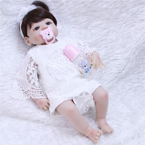 22"55cm Full Silicone Body Reborn Baby Doll Toy lifelike cute Princess bebe dolls modeling Boneca Bathe Toy Birthday Gift
