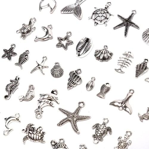 40Pcs/Set Mixed Vintage Sea Animal Charms Pendant DIY Craft Jewelry Findings Cheap Wholesale Hot New