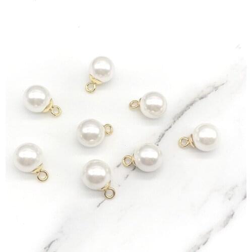 5Pcs/lot Gold Stainless Steel Round Pearl Pendant Bead Bracelet Necklace For DIY Jewelry Making Accessories Earring Supplies