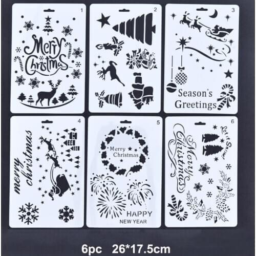 6pc Christmas Combination DIY Stencils Wall Painting Scrapbook Coloring Embossing Album Decorative Paper Card Template Reusable