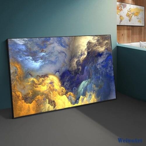Abstract Golden Blue Cloud Painting On Canvas Posters and Prints Modern Wall Art Picture for Living Room Home Decor Cuadros