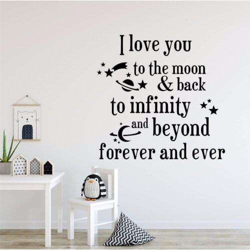 Babys Room Decor I Love You To The Moon Quote Wall Sticker To Infinity And Beyond Style Wall Decals Kids Room Wall Murals AY1145