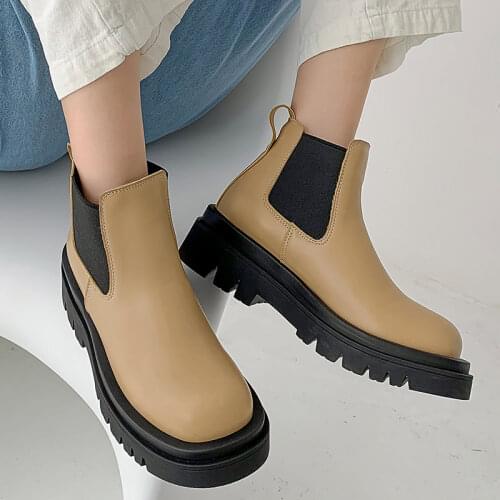 Lucyever Pu Leather Platform Chelsea Boots Women Autumn Slip on Thick Bottom Ankle Botas Woman Fashion Chaussures Boots Mujer 43