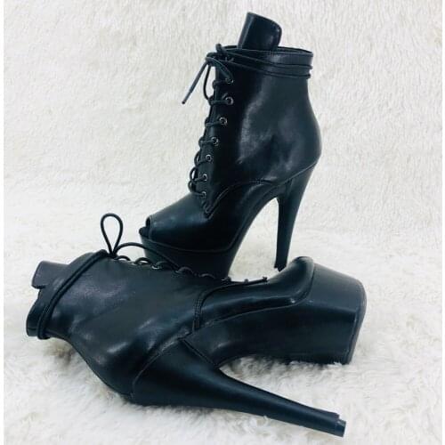 Leecabe 15CM/6Inches PU upper High Heel platform Boots open toe Pole Dance boot