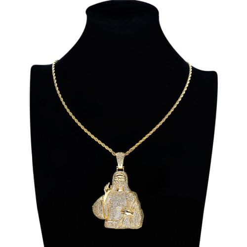 Hip Hop Bling Jesus Christ Figure Pendant Inlaid Zircon Iced Out Religious Jewelry For Christian Rapper Necklace Gift