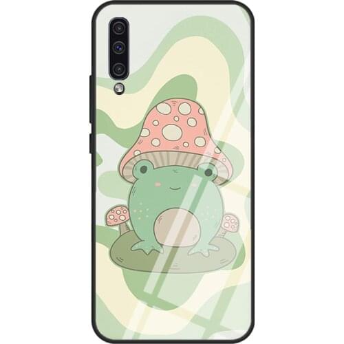 Liquid Swirl Frog Mushroom Cottagecore Tempered Glass Case For Samsung A52 A12 A32 A42 A72 A31 A51 A71 A40 A50 A70 A20e A21S