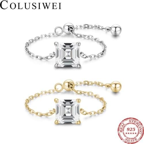 Colusiwei Fashion 925 Sterling Silver Emerald Cut Zirconia Promise Rings for Women AAA Cubic Square Chain Ring Fine Jewelry Gift