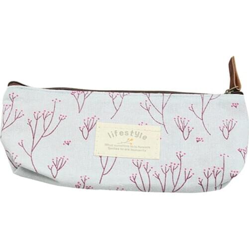 Floral Canvas Pencil Pen Case Cosmetic Makeup Tool Bag Storage Pouch Purse