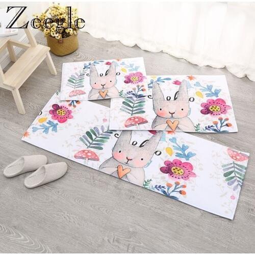 Zeegle Cartoon Long Carpet Rectangle Kitchen Rug Living Room Non Slip Foot Rug Sofa Area Rug Absorbent Hallway Floor Mat Doormat