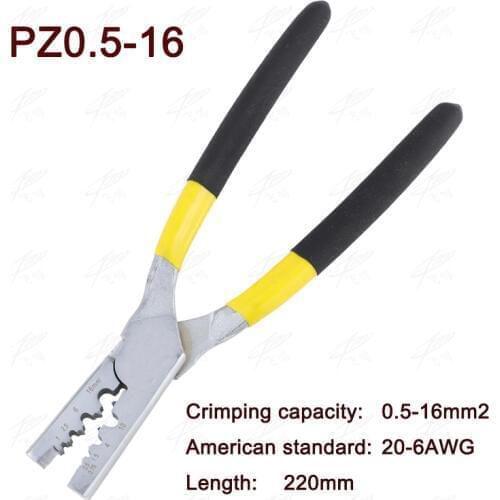 PZ0.5-16 wire crimping pliers for insulated and non-insulated ferrules terminal crimping capacity 0.5-16mm2 AWG 20-5 tool