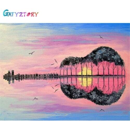 GATYZTORY 60x75cm Painting By Numbers DIY Guitar Landscape Room Wall Art Unframed Oil Paint For Adults Home Decoration