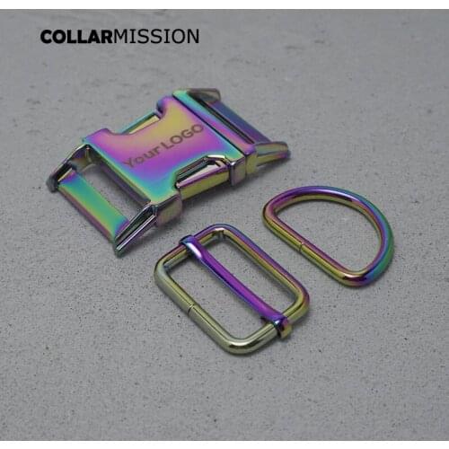 Engraving(Metal Buckle+ Adjust Buckle+ D Ring ) Metal Plated Rainbow Buckle For Backpack Webbing Dog Collar DIY 30mm Accessory