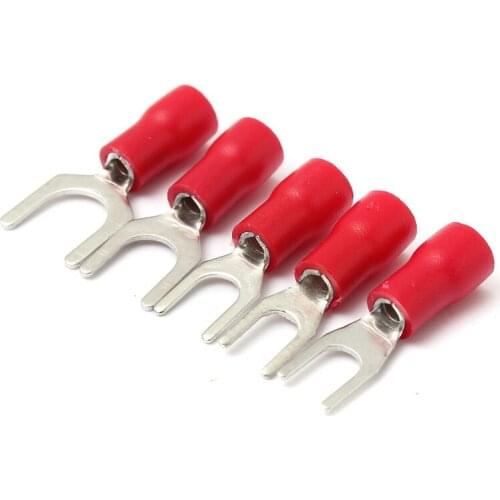 50pcs Red Insulated Fork Wire Connector Electrical Crimp Terminal 22-16AWG 6.4m 5.3mm 4.3mm 3.7mm 3.2 mm
