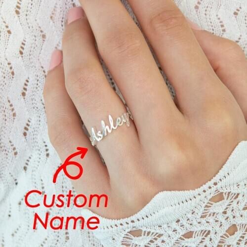 EManco Customized Name Ring for Women Gold Personalized Letter 316L Stainless Steel Rings Jewelry Gift