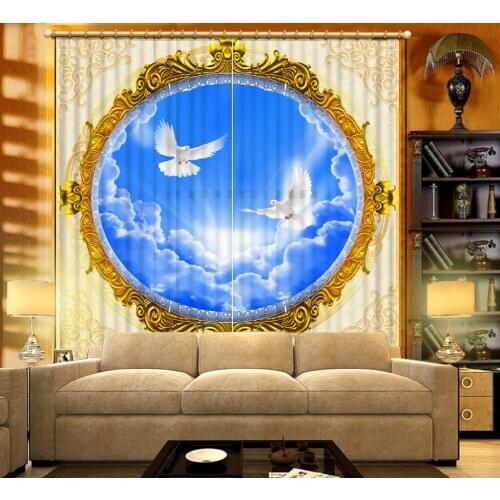 Flying birds blue sky white clouds Painting Blackout Curtains Living Room Drapes Curtains Sunshade Window Curtain 3D Curtains