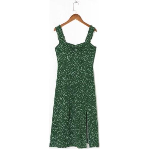 Summer Womens Casual Polka Dot Print Ruffled Slim Sling Dress