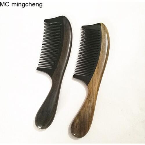 MC mingcheng Brand Top Quality Chacate Preto Guibourtia Wood And Buffalo Horns Comb Handmade Beard Comb Wooden Detangle Brush