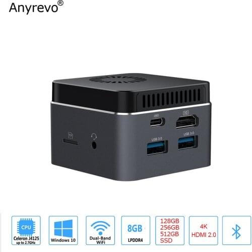 4K Windows 10 Mini PC Box Intel Celeron J4125 Quad Core LPDDR4 8GB 128GB 256GB 512GB SSD USB-C Smart Computer J4115 PC Box