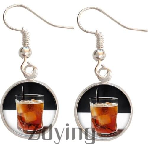 Zdying Beer Cup Cabochon Dangle Earring Glass Dome Charm Pendant Earrings Trendy Woman Girls Party Jewelry WH003