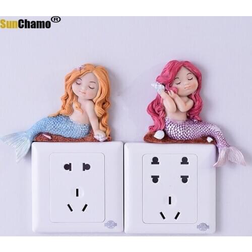 Fashion Mermaid Switch Wall Stickers Creative Cute Socket Protective Stickers Modern Simple 3D Bedroom Posters Home Decoration