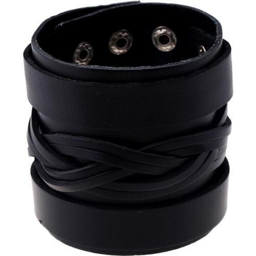 Fashion Vintage Black Braided Wide Leather Weave Bracelets Punk Charm Biker Buckle Bangle Retro Wristbands for Women Men Jewelry