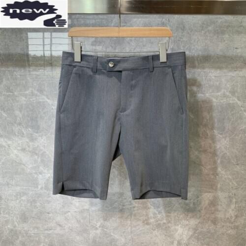 2021 Mens Classic Black White Gray Casual Shorts Summer Sweatpants Straight Slim Split Button Knee Length Men Trousers