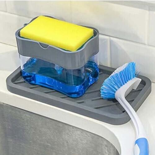 Soap Pump Dispenser & Sponge Holder 2-in-1 Liquid Dispenser Container Soap Organizer Hand Press Cleaner Kitchen Tools