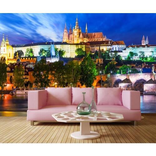 Houses Rivers Ships Bridges Night city wallpaper papel de parede, restaurant bar living room sofa TV wall bedroom 3d murals