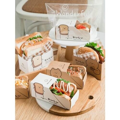 20pcs/lot Sandwich Packaging Box Takeaway Bento Disposable Takeaway Carton Restaurant Egg Toast Bread Breakfast