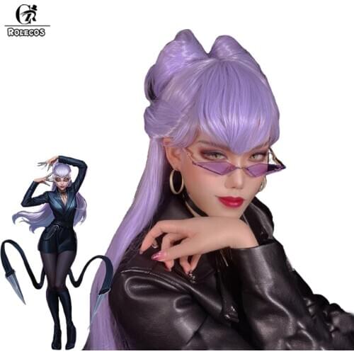 ROLECOS LOL KDA Baddest Evelynn Cosplay Wig LOL KDA Cosplay Evelynn Wigs Mixed Purple 80CM Long Hair Women Halloween Headwear