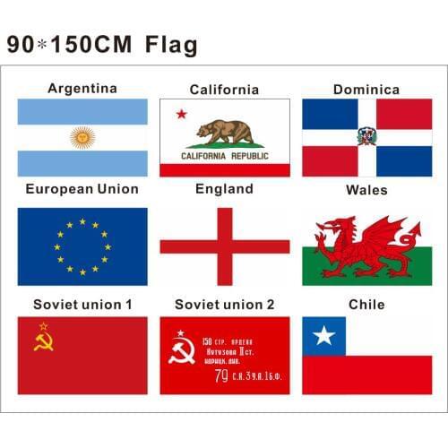 KAFNIK,80G silk screen print3*5ft Argentina/California/Dominica/EU European Union/England/Wales/Soviet/Chile flag for decoration