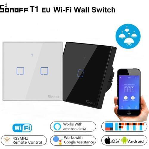 Sonoff T2 EU WiFi Switch EU Panel 433mhz Touch/ RF/APP/ WiFi / Wireless Remote Light Switch Smart Home works with Alexa Google