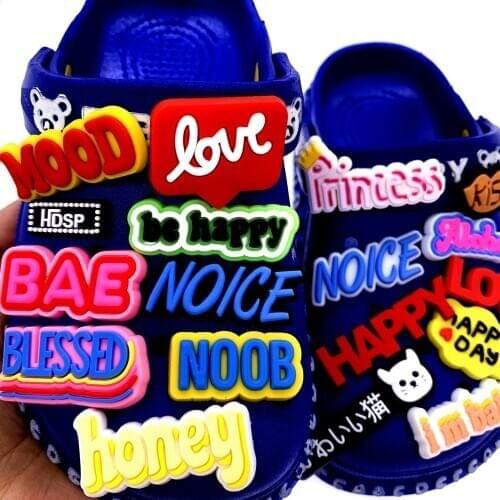 10PCS/Set Colorful English Phrase Icon Shoes Charms Silicone Decoration Croc Slipper Accessories For Kids Party Gifts