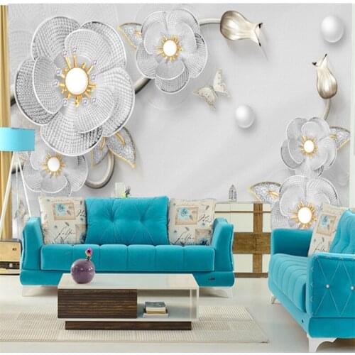 Beibehang Custom European Mural Wallpaper Diamond Flowers Jewelry Luxury Wall Painting wallpapers Living Room TV Sofa Home Decor